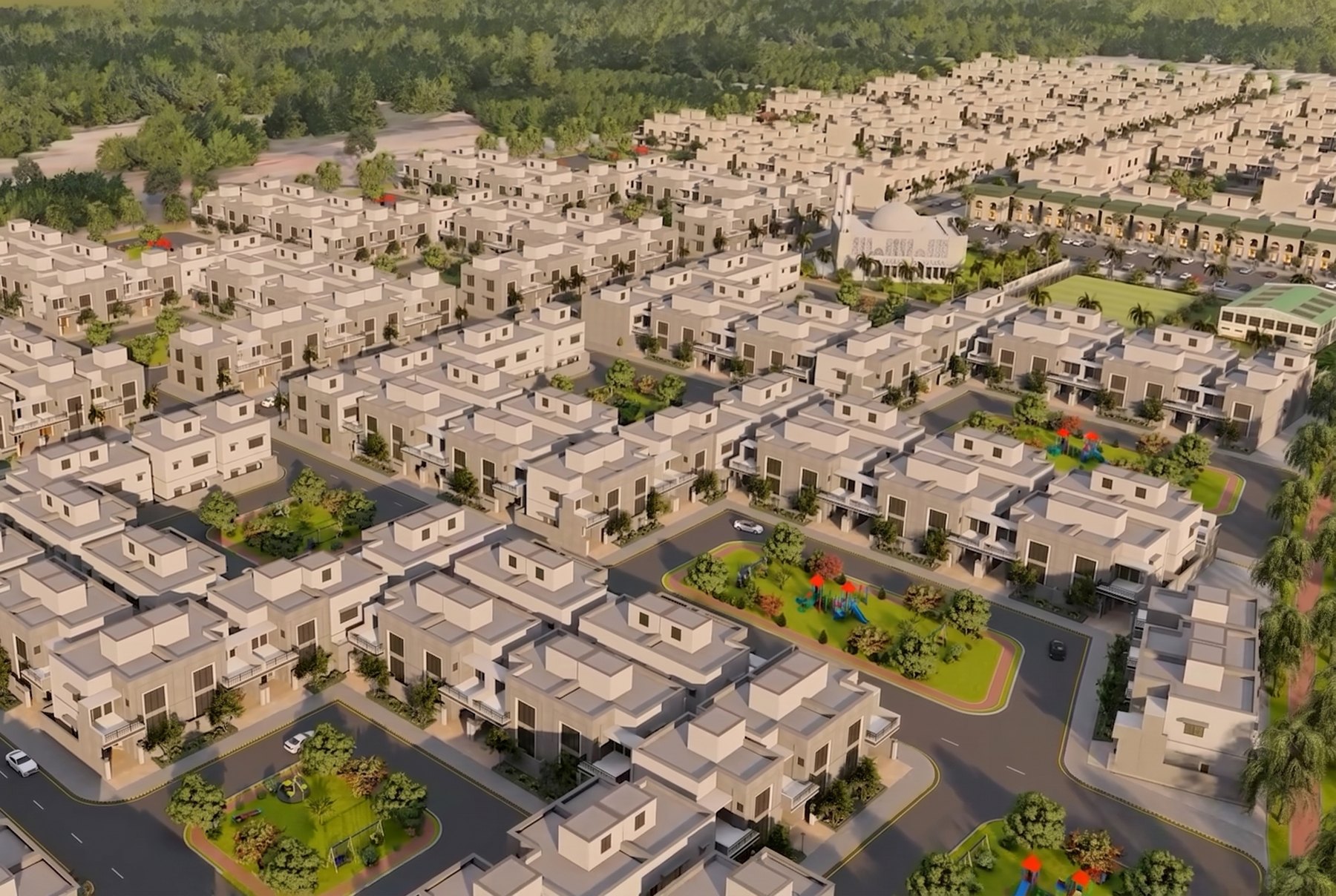 Aerial view of the villa compounds