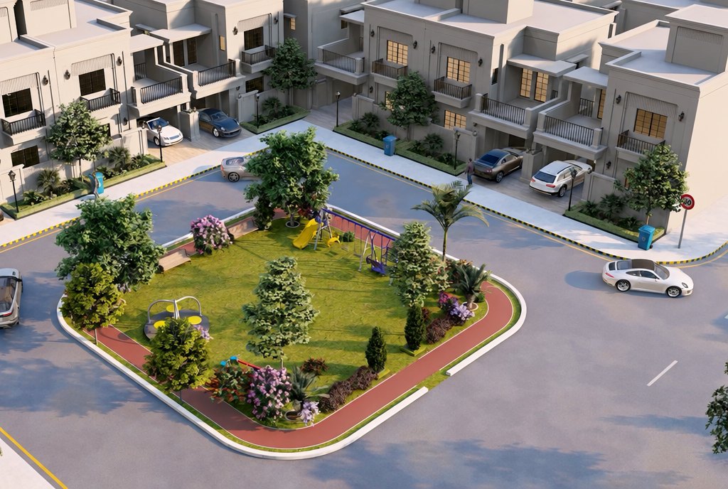 Courtyard garden inside a U-shaped compound