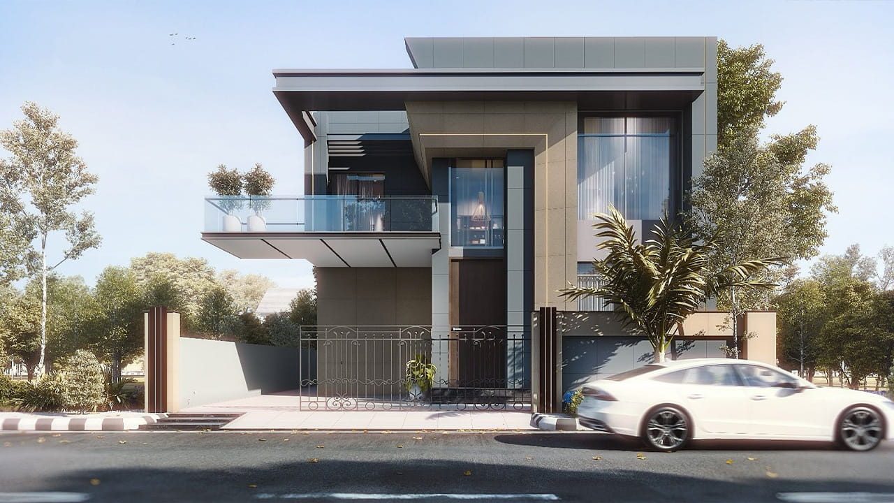 Pelican Lifestyle Villas 10 Marla front elevation render, 16:9
