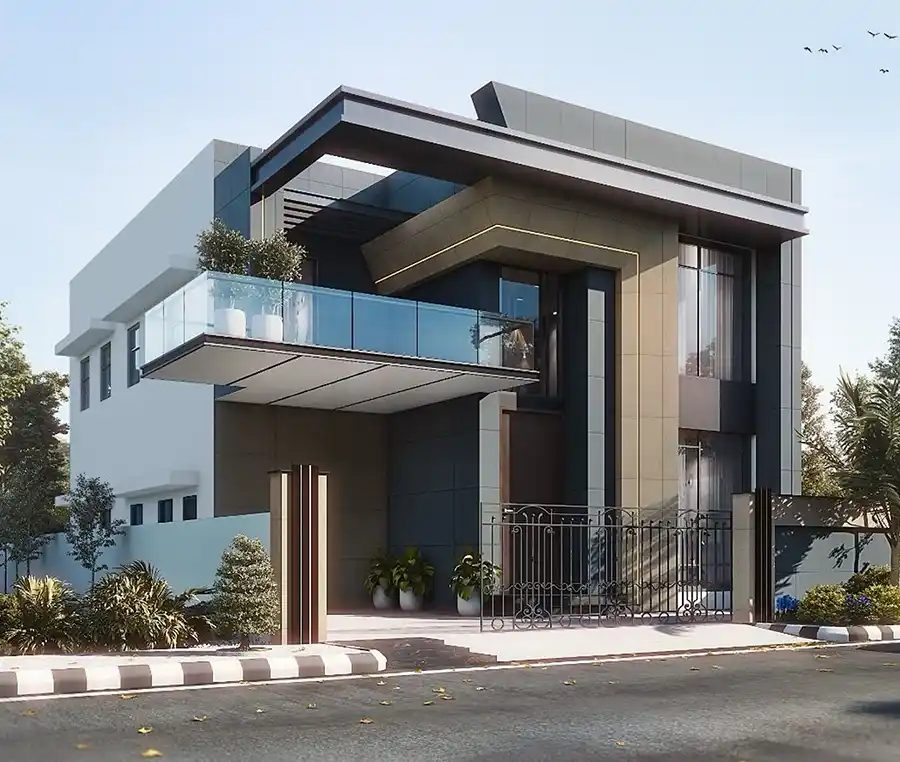 10 Marla villa front elevation render, clean without logo (brochure image)
