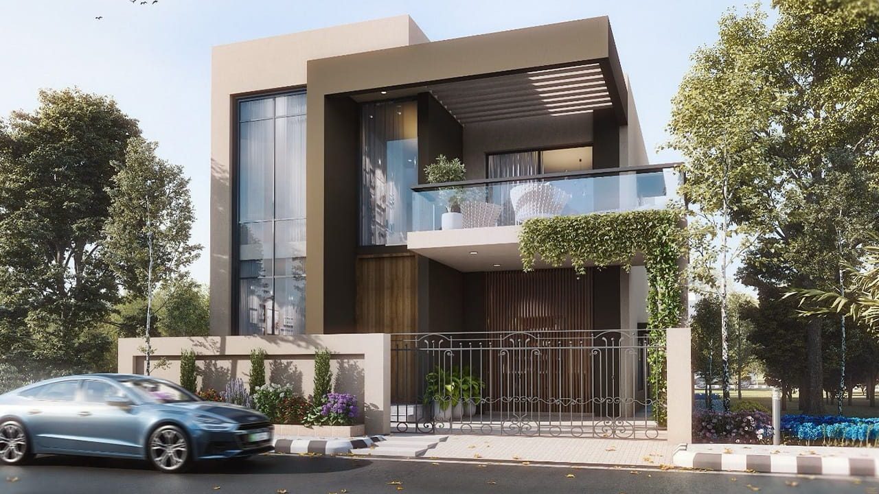 Pelican Spring Villas 8 Marla front elevation render, 16:9