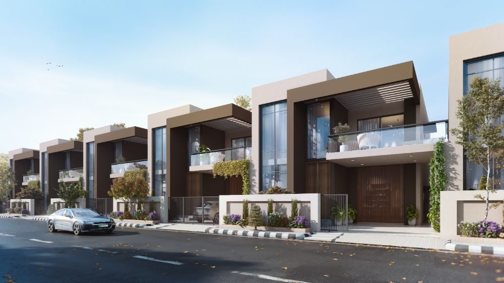 Street view render of a row of 8 Marla Spring Villas