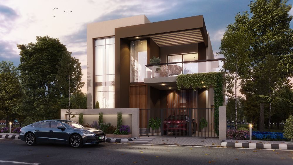 8 Marla villa front elevation at evening