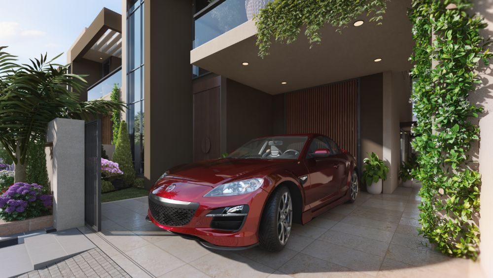 8 Marla villa car porch with green wall