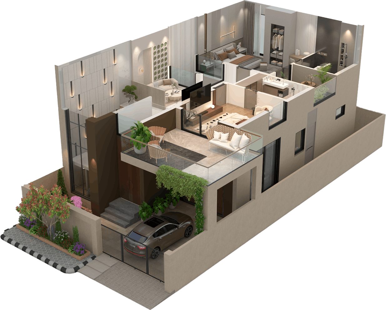 8 Marla villa first floor 3D layout plan