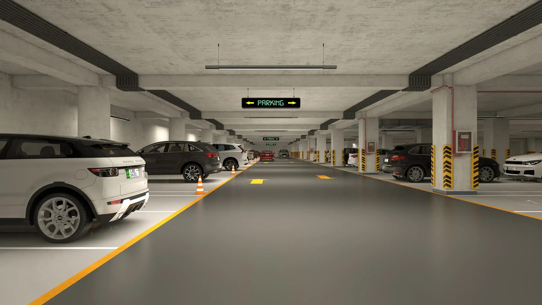 Basement car parking with marked bays